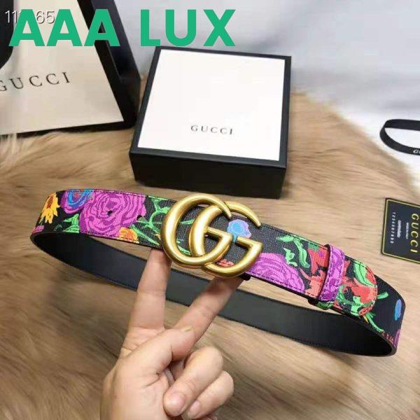 Replica Gucci Women Ken Scott Print GG Marmont Belt Double G Buckle 4 cm Width-Black 10