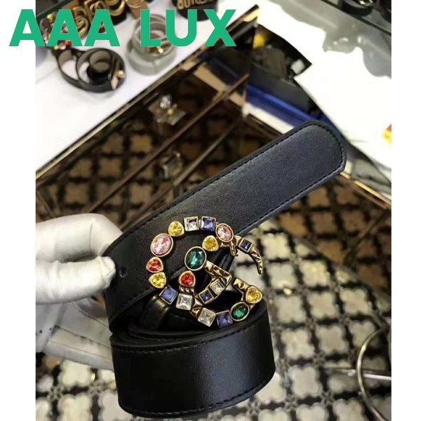 Replica Gucci Women Leather Belt with Crystal Double G Buckle in Black 3