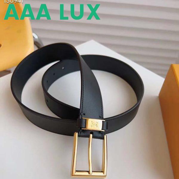Replica Louis Vuitton Unisex LV City Pin 35MM Belt Black Calf Leather Gold-Color Hardware 3