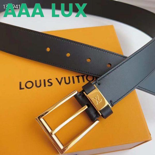 Replica Louis Vuitton Unisex LV City Pin 35MM Belt Black Calf Leather Gold-Color Hardware 4