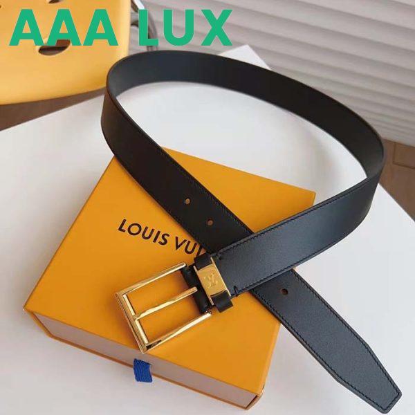 Replica Louis Vuitton Unisex LV City Pin 35MM Belt Black Calf Leather Gold-Color Hardware 5