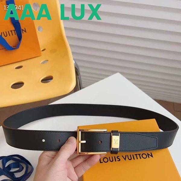 Replica Louis Vuitton Unisex LV City Pin 35MM Belt Black Calf Leather Gold-Color Hardware 7