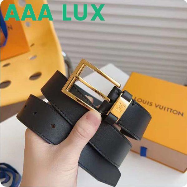 Replica Louis Vuitton Unisex LV City Pin 35MM Belt Black Calf Leather Gold-Color Hardware 8