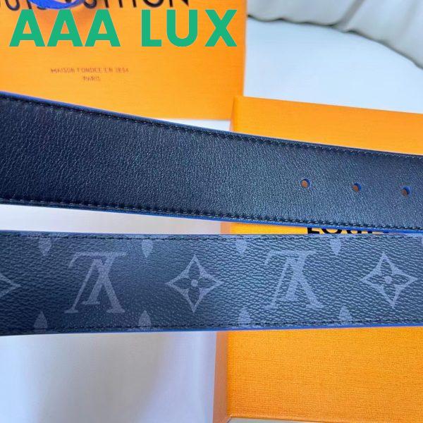 Replica Louis Vuitton Unisex LV Line 40mm Reversible Belt Blue Monogram Eclipse Noir Coated Canvas 10