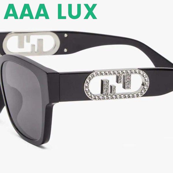 Replica Fendi Women O’Lock Black Acetate Sunglasses with Logo in Crystals 4