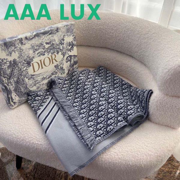 Replica Dior Unisex CD Oblique Scarf Black Gray Wool Fringed Edging Wool 4