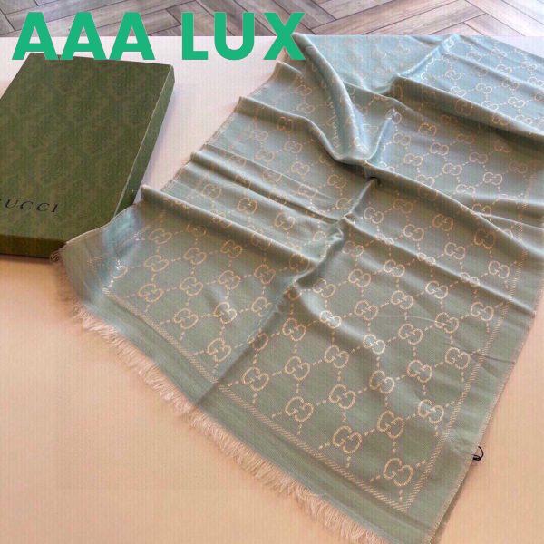 Replica Gucci Unisex GG Wool Scarf Beige Mini GG Wool Turquoise Tassel Detail 5