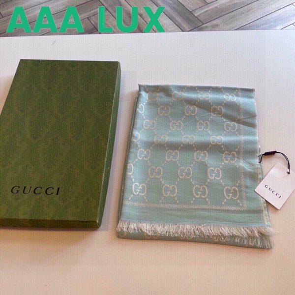 Replica Gucci Unisex GG Wool Scarf Beige Mini GG Wool Turquoise Tassel Detail 6