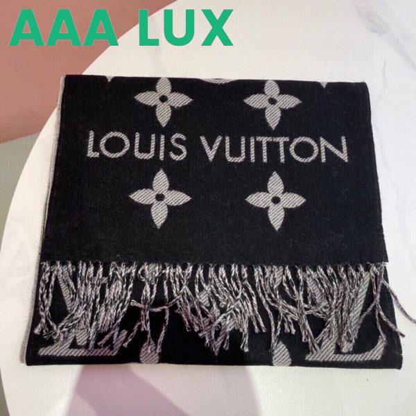 Replica Louis Vuitton LV Unisex Essential Scarf Black Wool Contrasting Monogram Motif Signature 3