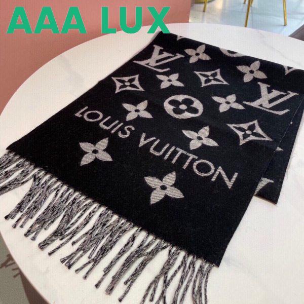Replica Louis Vuitton LV Unisex Essential Scarf Black Wool Contrasting Monogram Motif Signature 4