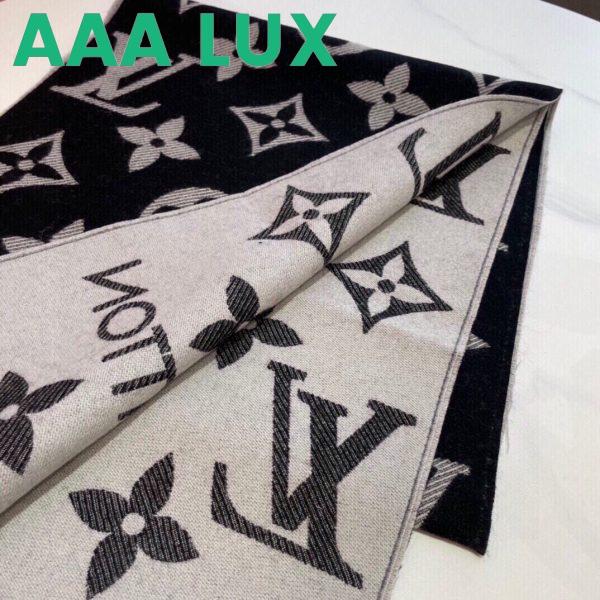 Replica Louis Vuitton LV Unisex Essential Scarf Black Wool Contrasting Monogram Motif Signature 6