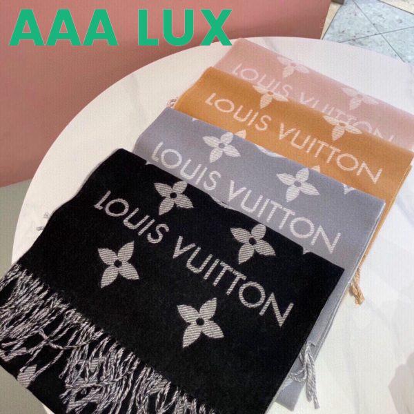 Replica Louis Vuitton LV Unisex Essential Scarf Black Wool Contrasting Monogram Motif Signature 8
