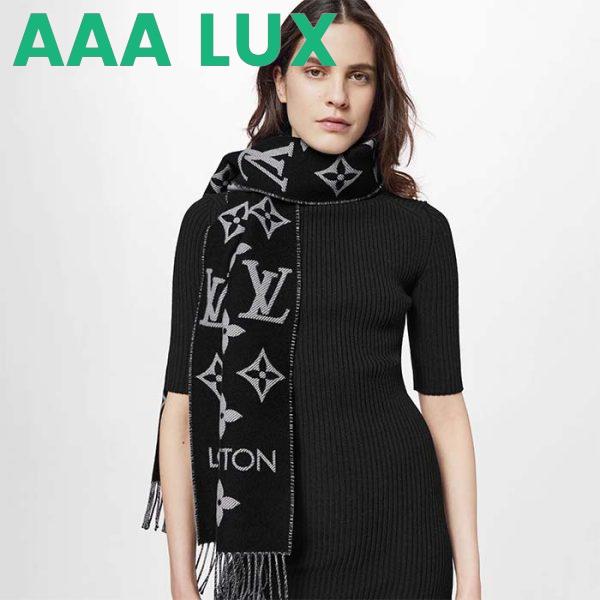 Replica Louis Vuitton LV Unisex Essential Scarf Black Wool Contrasting Monogram Motif Signature 9