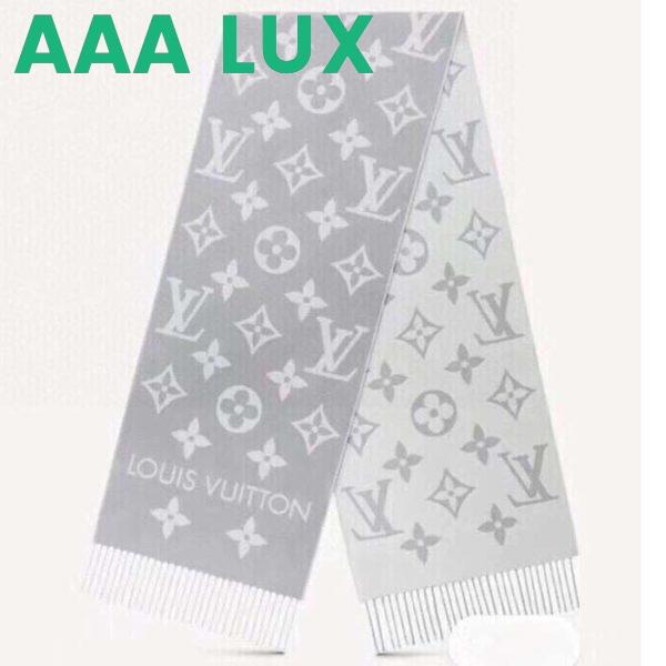 Replica Louis Vuitton LV Unisex Essential Scarf Grey Wool Jacquard Weave Monogram Pattern 2