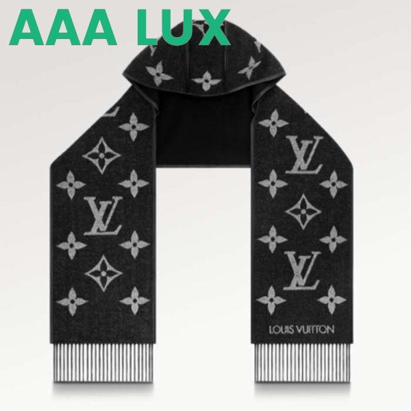 Replica Louis Vuitton LV Unisex Fall For You Hood Scarf Black Wool Cashmere Jacquard Monogram