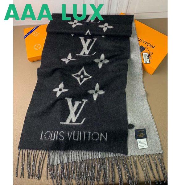 Replica Louis Vuitton LV Unisex Reykjavik Scarf Black Soft Cashmere Monogram Pattern 4