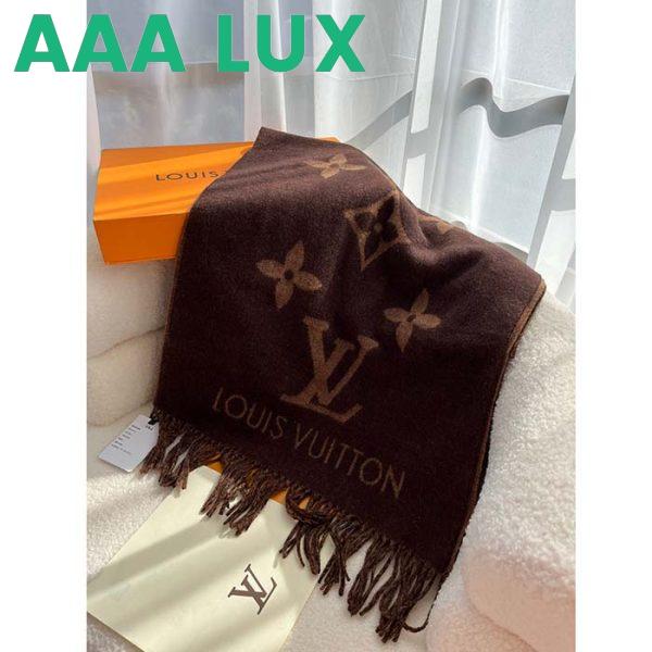 Replica Louis Vuitton LV Unisex Reykjavik Scarf Dark Brown Cashmere Jacquard Weave Oversized Monogram 4