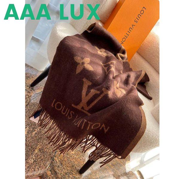 Replica Louis Vuitton LV Unisex Reykjavik Scarf Dark Brown Cashmere Jacquard Weave Oversized Monogram 5