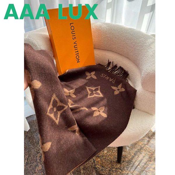 Replica Louis Vuitton LV Unisex Reykjavik Scarf Dark Brown Cashmere Jacquard Weave Oversized Monogram 7