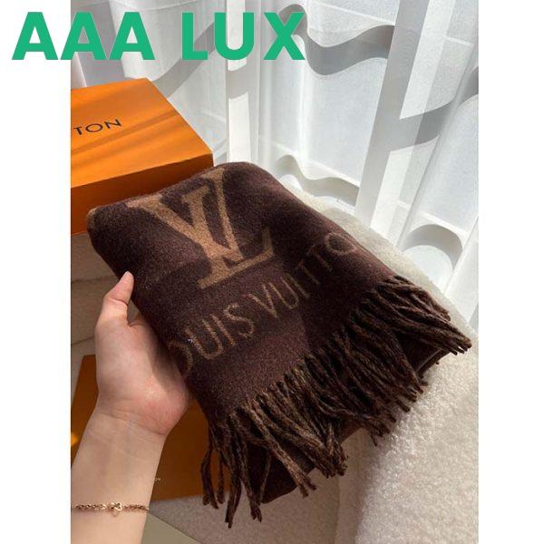 Replica Louis Vuitton LV Unisex Reykjavik Scarf Dark Brown Cashmere Jacquard Weave Oversized Monogram 9