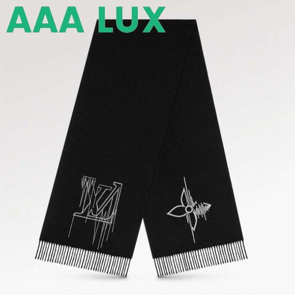 Replica Louis Vuitton LV Unisex Stitch Scarf Black Monogram Flowers Wool Cashmere Jacquard