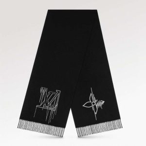 Replica Louis Vuitton LV Unisex Stitch Scarf Black Monogram Flowers Wool Cashmere Jacquard 2