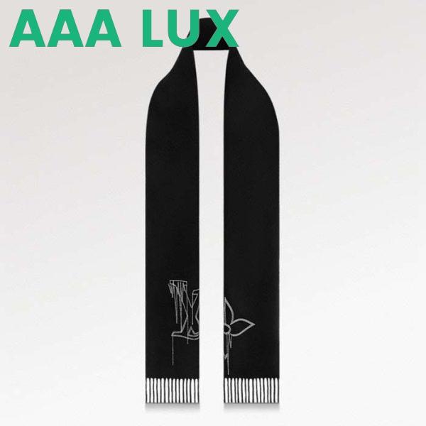 Replica Louis Vuitton LV Unisex Stitch Scarf Black Monogram Flowers Wool Cashmere Jacquard 3