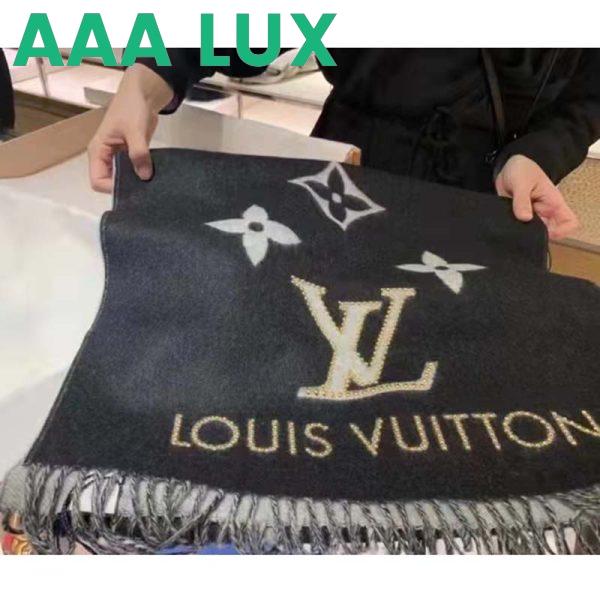 Replica Louis Vuitton LV Unisex Studdy Reykjavik Scarf Black Cashmere Monogram 3