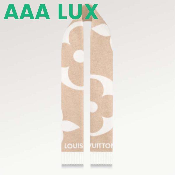 Replica Louis Vuitton LV Unisex Ultimate Shine Scarf Beige Allover Monogram Pattern Fringe Finish 2