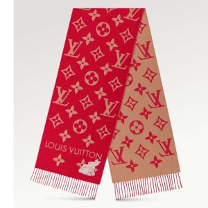 Replica Louis Vuitton LV Women Precious Rabbit Essential Scarf Red Wool Jacquard Monogram