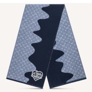 Replica Louis Vuitton Unisex Monogram Drip Scarf Blue 100% Wool Allover Monogram