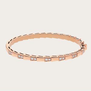 Replica Bvlgari Women Serpenti Viper 18 KT Rose Gold Bracelet Set with Demi Pave Diamonds
