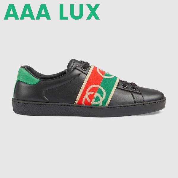 Replica Gucci GG Unisex Ace Sneaker with Elastic Web Interlocking G Black Leather