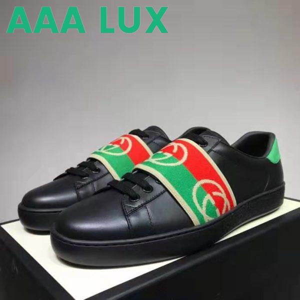 Replica Gucci GG Unisex Ace Sneaker with Elastic Web Interlocking G Black Leather 4