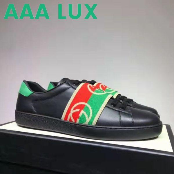 Replica Gucci GG Unisex Ace Sneaker with Elastic Web Interlocking G Black Leather 5