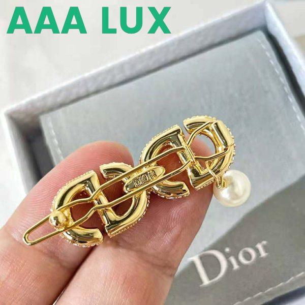 Replica Dior Women CD Navy Barrette Gold-Finish Metal and White Crystals 6