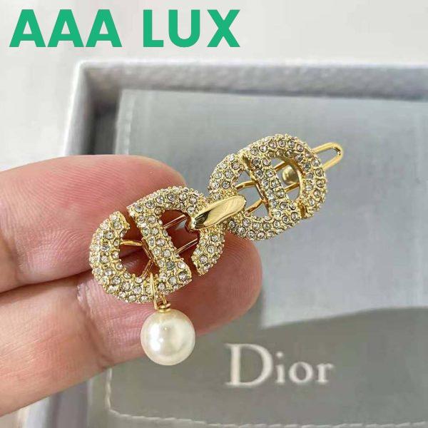 Replica Dior Women CD Navy Barrette Gold-Finish Metal and White Crystals 7