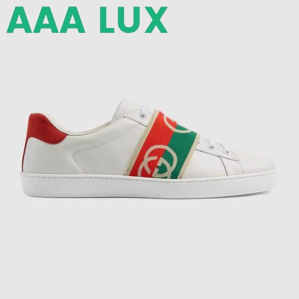 Replica Gucci GG Unisex Ace Sneaker with Elastic Web Interlocking G White Leather