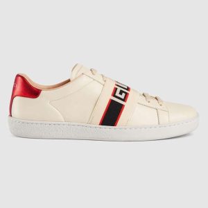 Replica Gucci Unisex Ace Sneaker with Gucci Stripe in White Leather Rubber Sole
