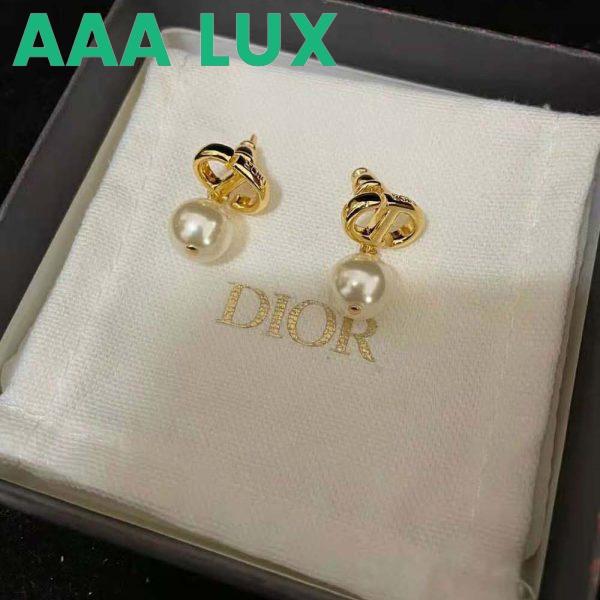 Replica Dior Women Petit CD Earrings Gold-Finish Metal and White Resin Pearls 3