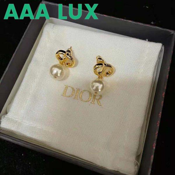 Replica Dior Women Petit CD Earrings Gold-Finish Metal and White Resin Pearls 4