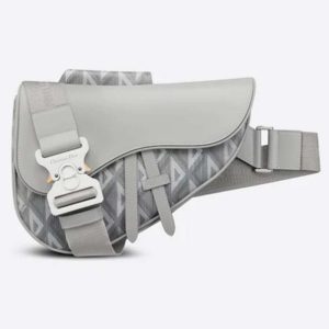 Replica Dior Unisex CD Saddle Bag Dior Gray CD Diamond Canvas Smooth Calfskin