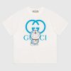 Replica Gucci Men Doraemon x Gucci Oversize T-Shirt Ivory Cotton Jersey Crewneck-Blue