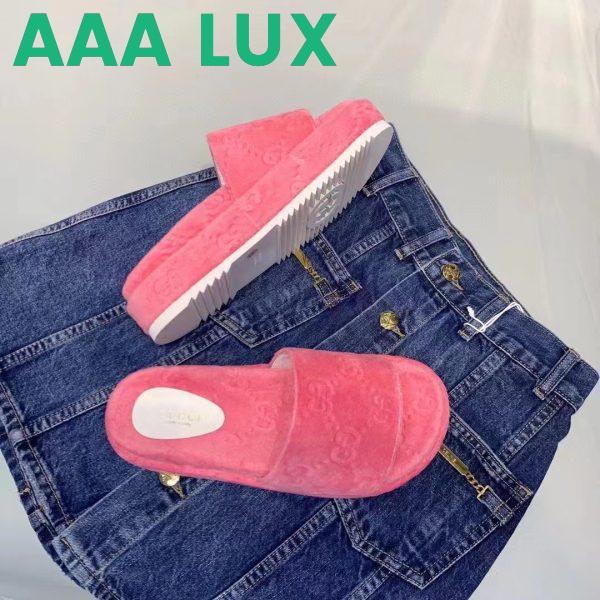 Replica Gucci Unisex GG Platform Sandals Pink GG Cotton Sponge Rubber Sole 3 Cm Heel 3