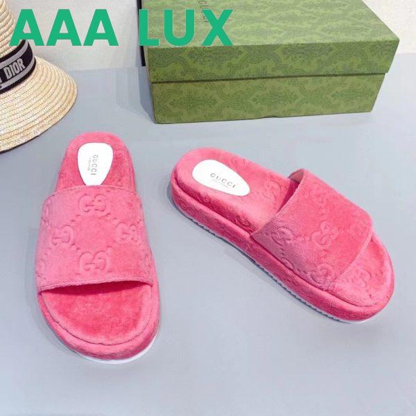 Replica Gucci Unisex GG Platform Sandals Pink GG Cotton Sponge Rubber Sole 3 Cm Heel 4