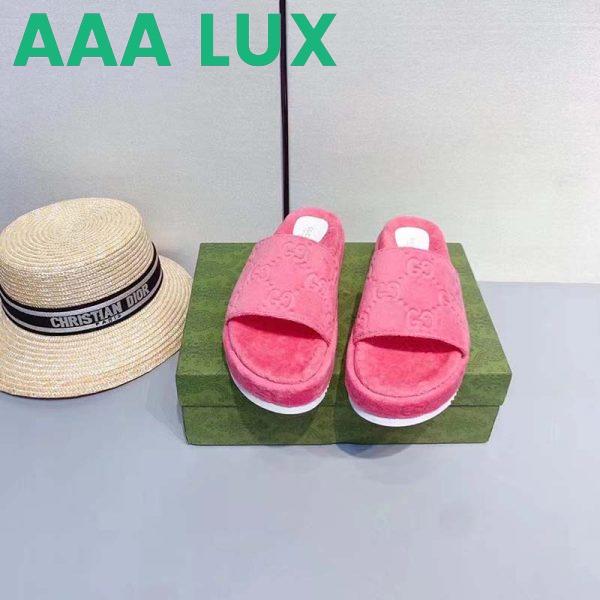 Replica Gucci Unisex GG Platform Sandals Pink GG Cotton Sponge Rubber Sole 3 Cm Heel 5