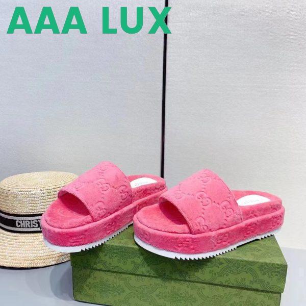 Replica Gucci Unisex GG Platform Sandals Pink GG Cotton Sponge Rubber Sole 3 Cm Heel 6