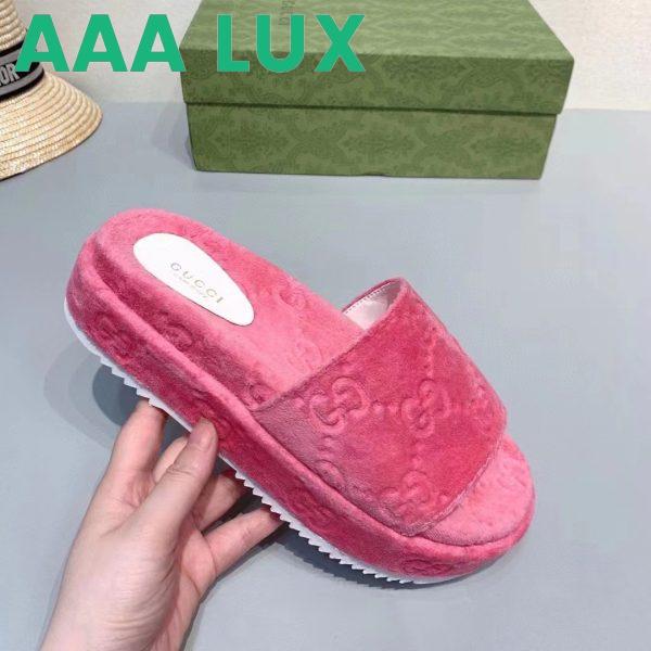 Replica Gucci Unisex GG Platform Sandals Pink GG Cotton Sponge Rubber Sole 3 Cm Heel 7