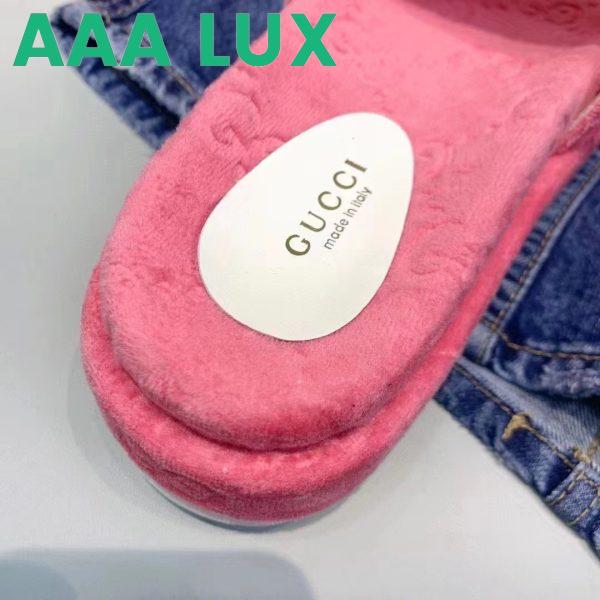 Replica Gucci Unisex GG Platform Sandals Pink GG Cotton Sponge Rubber Sole 3 Cm Heel 9