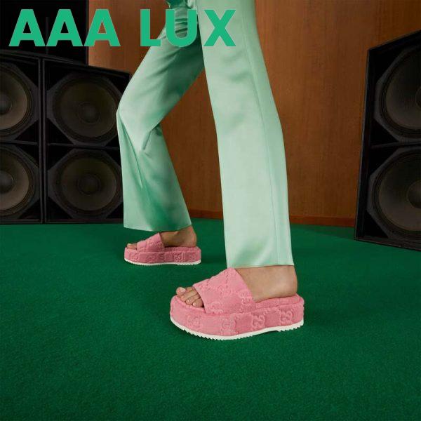 Replica Gucci Unisex GG Platform Sandals Pink GG Cotton Sponge Rubber Sole 3 Cm Heel 11